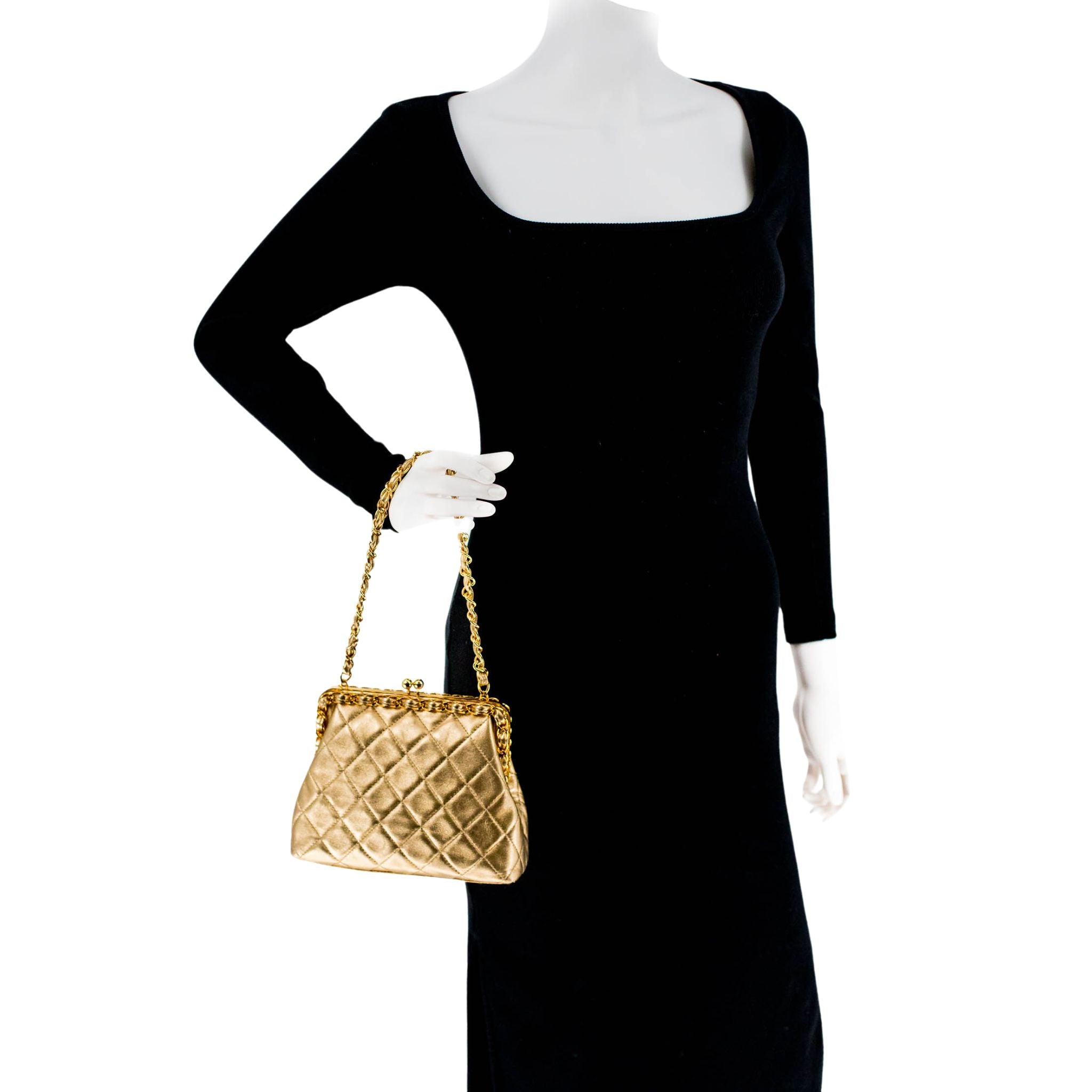 CHANEL Gold Lambskin Kisslock Clutch - 1994 - 1996 - SOLD