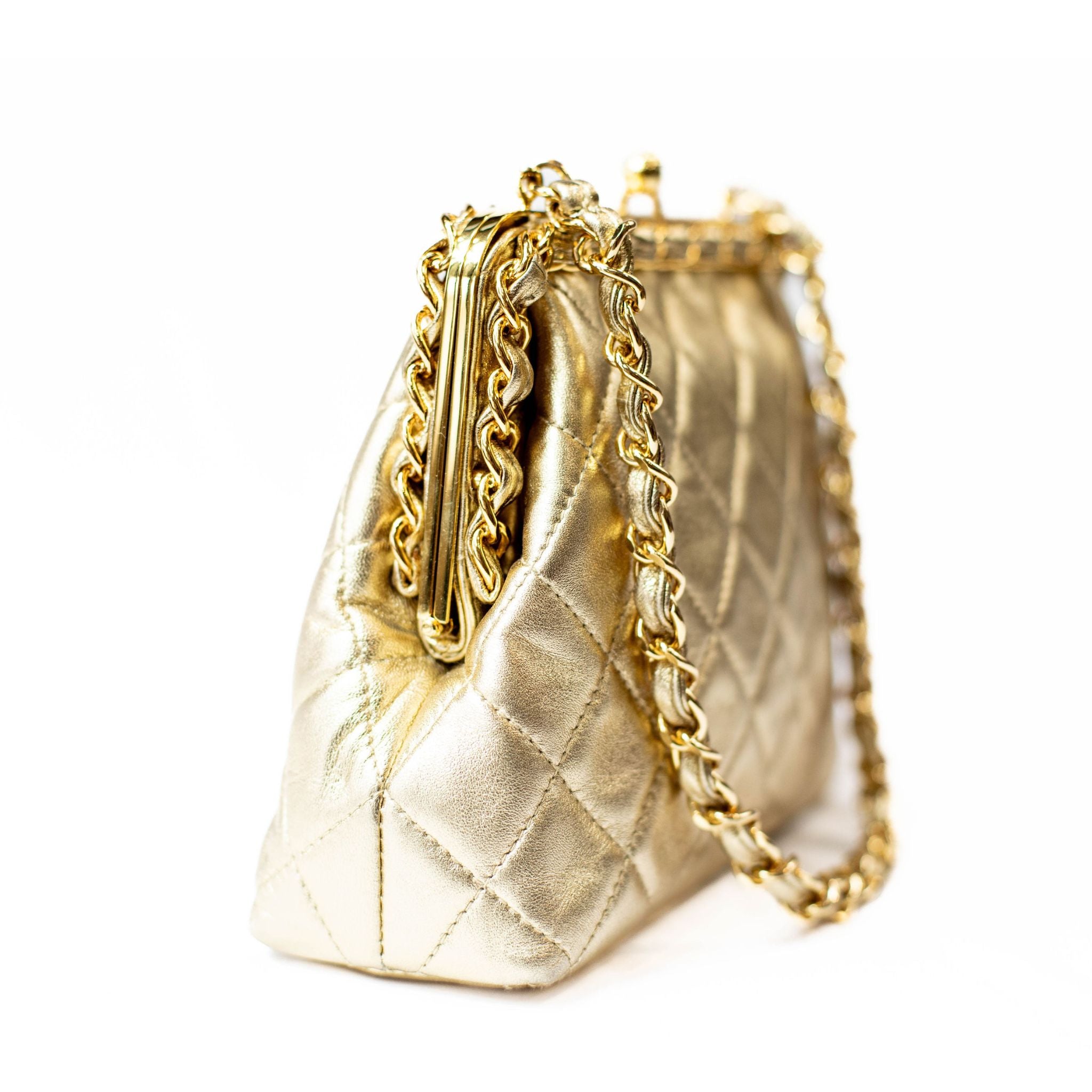 CHANEL Gold Lambskin Kisslock Clutch - 1994 - 1996 - SOLD