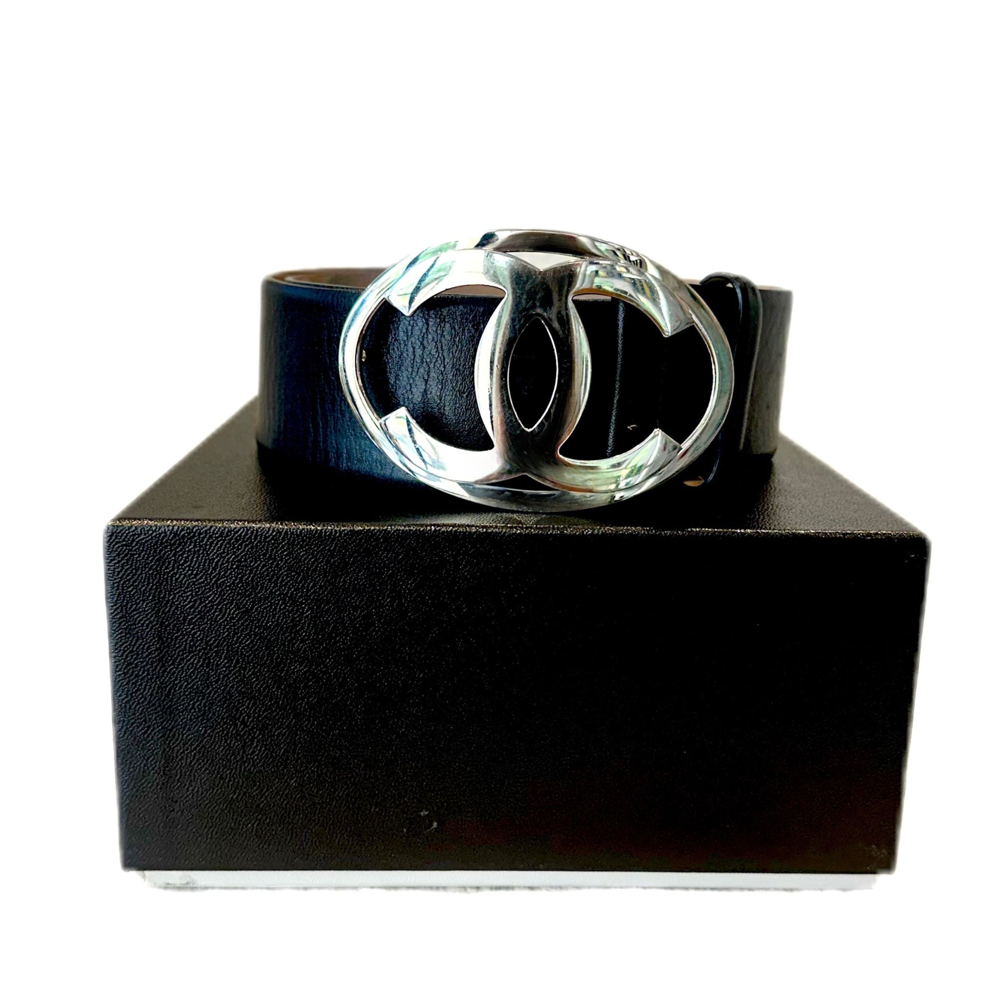 Chanel Interlocking "CC" Logo Belt - Black Calf Leather
