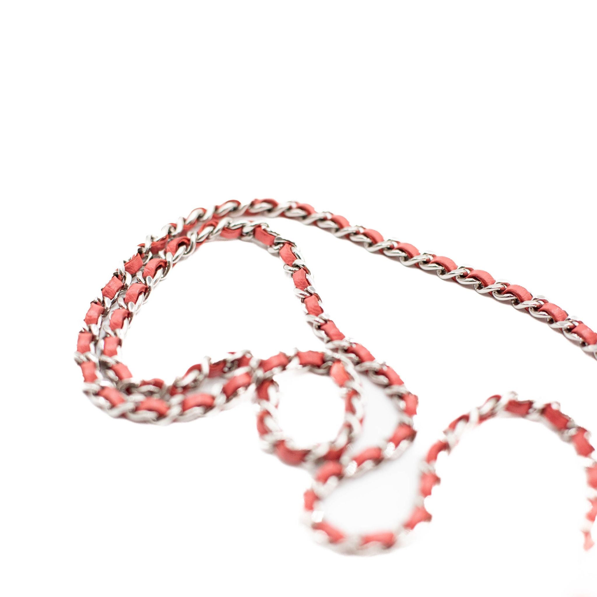 Chanel Quilted Caviar Chevron Wallet on a Chain - Pink - SOLD