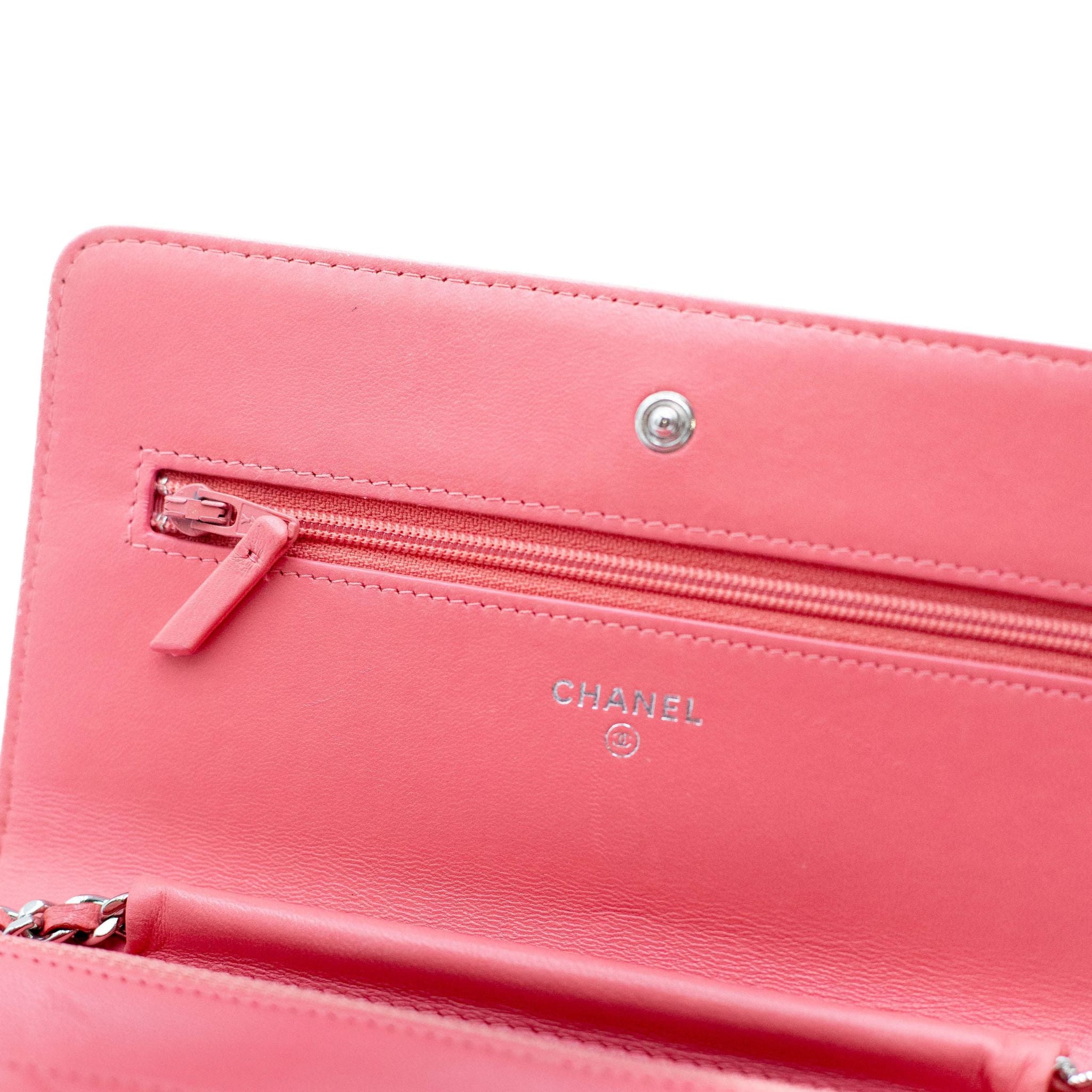 Chanel Quilted Caviar Chevron Wallet on a Chain - Pink - SOLD