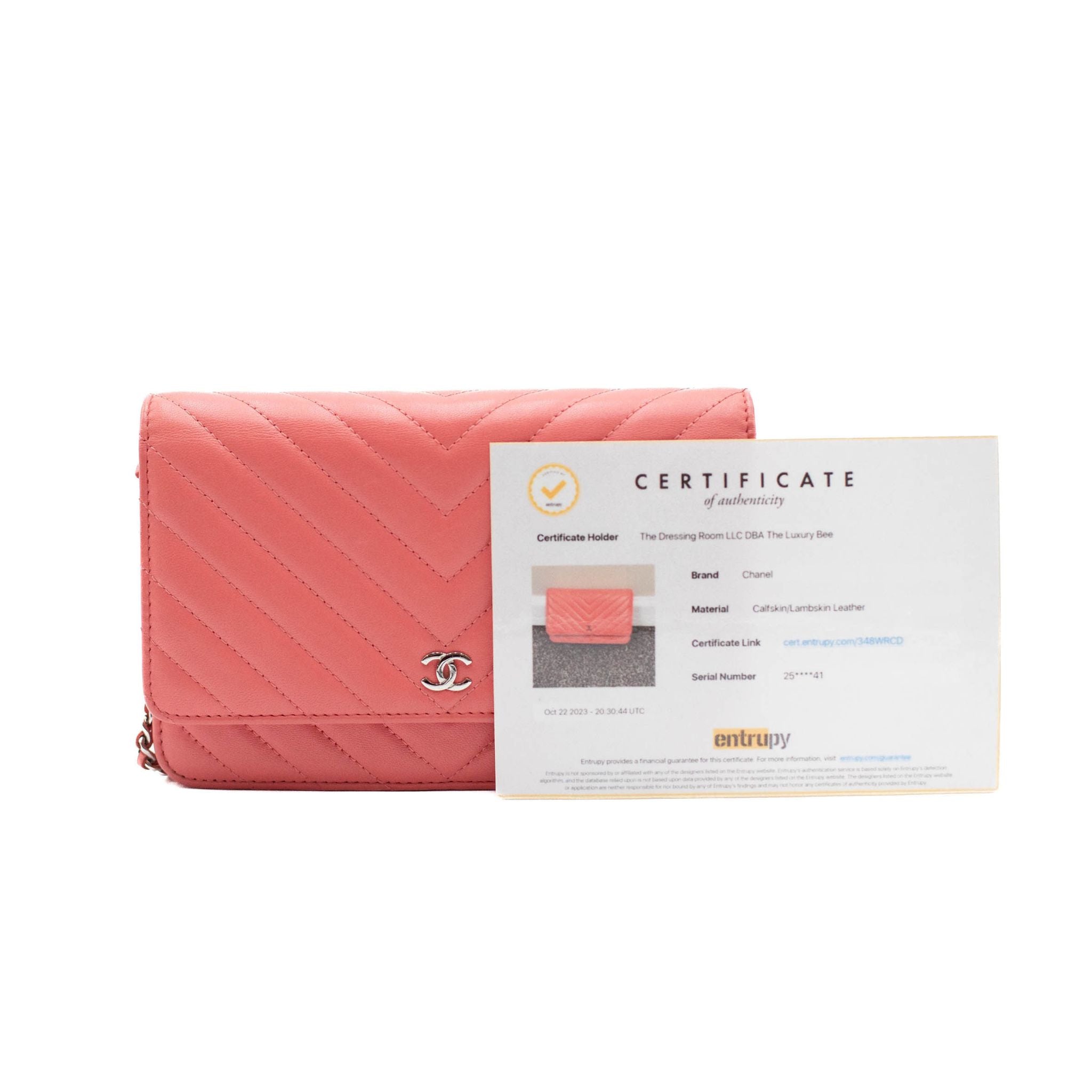 Chanel Quilted Caviar Chevron Wallet on a Chain - Pink - SOLD