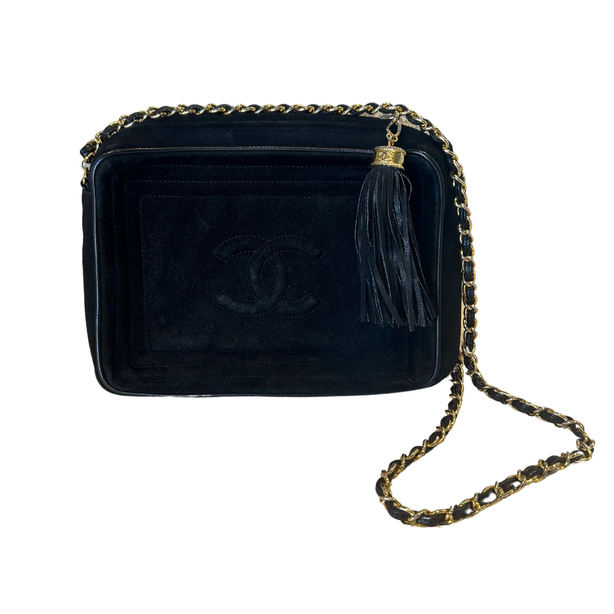 Chanel Vintage CC Tassel Camera Handbag - Black Suede - SOLD