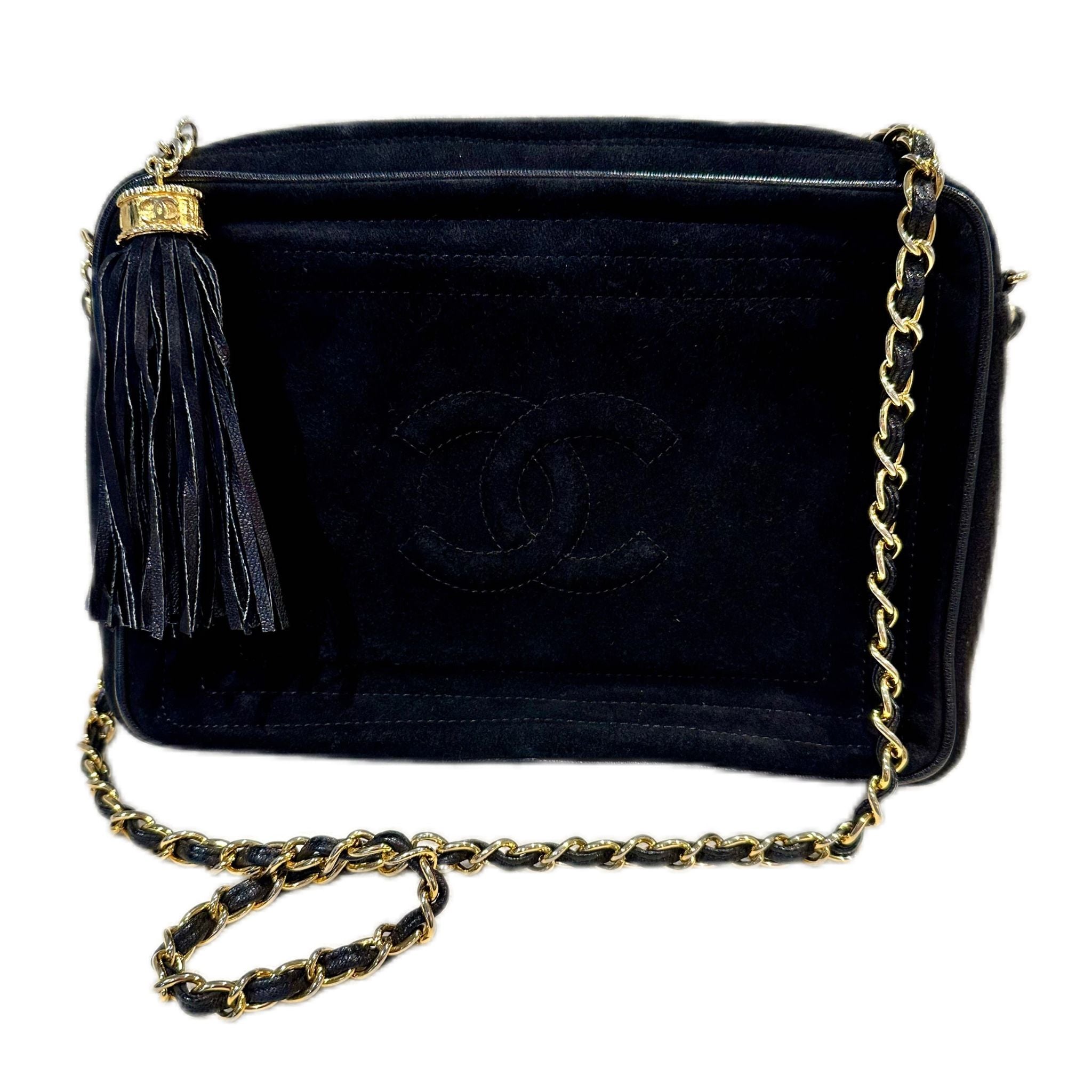 Chanel Vintage CC Tassel Camera Handbag - Black Suede - SOLD
