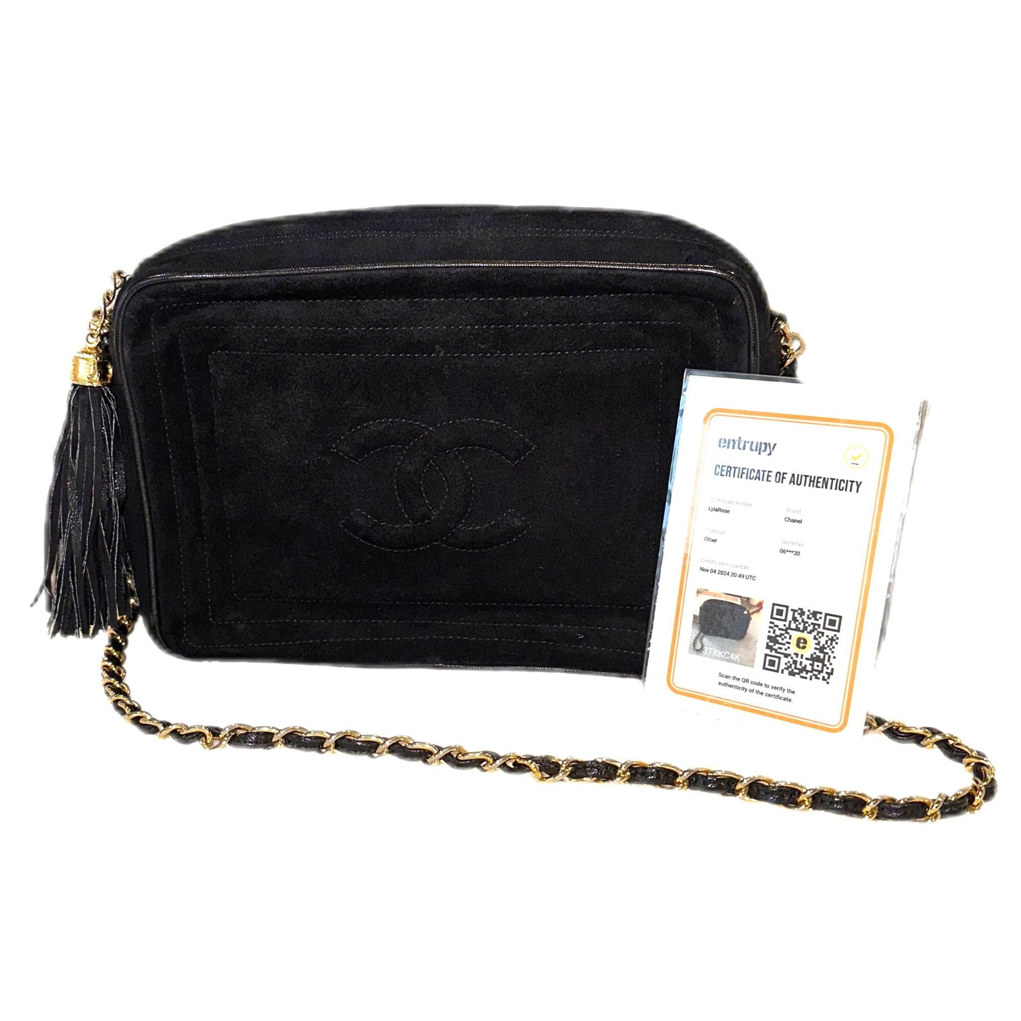Chanel Vintage CC Tassel Camera Handbag - Black Suede - SOLD