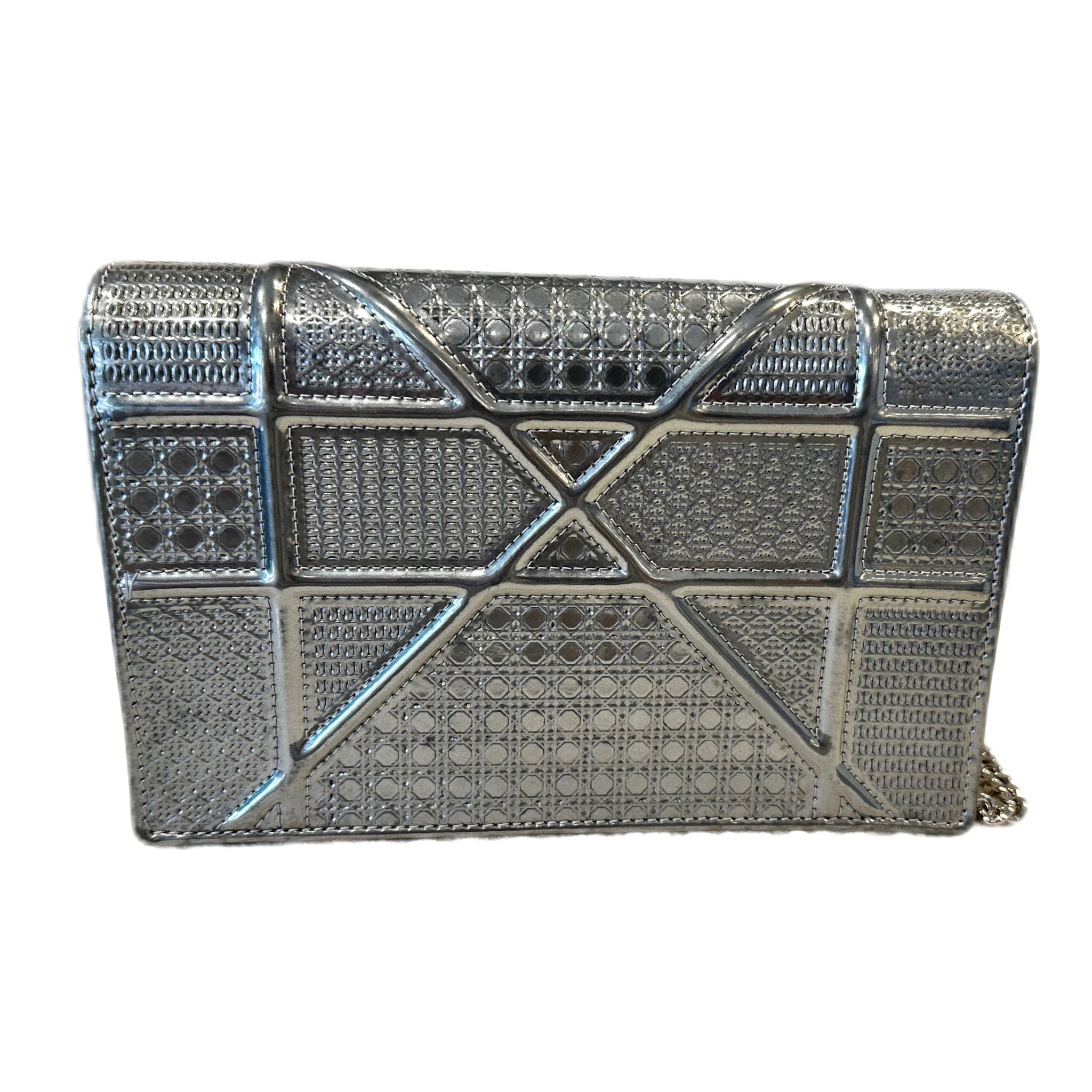 Christian Dior Metallic Patent Micro-Cannage Diorama Medium - Silver