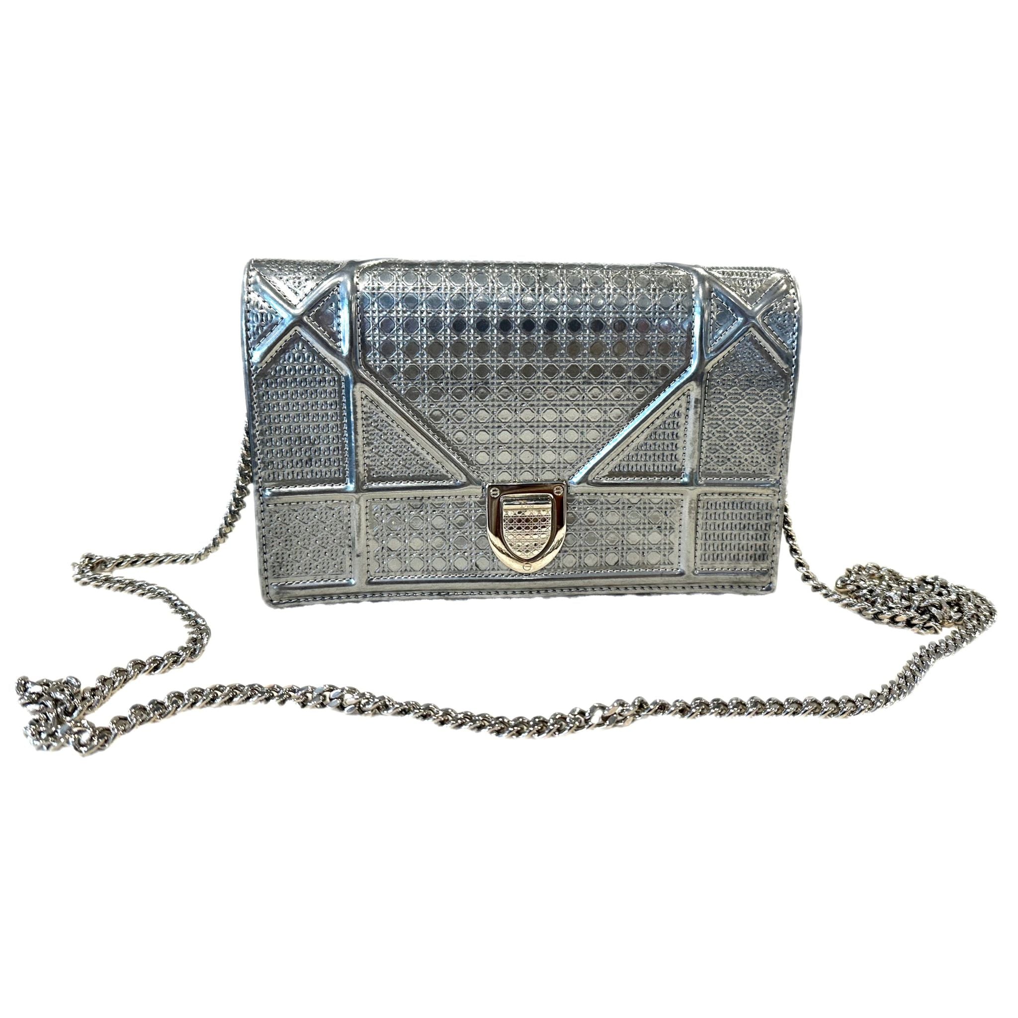 Christian Dior Metallic Patent Micro-Cannage Diorama Medium - Silver