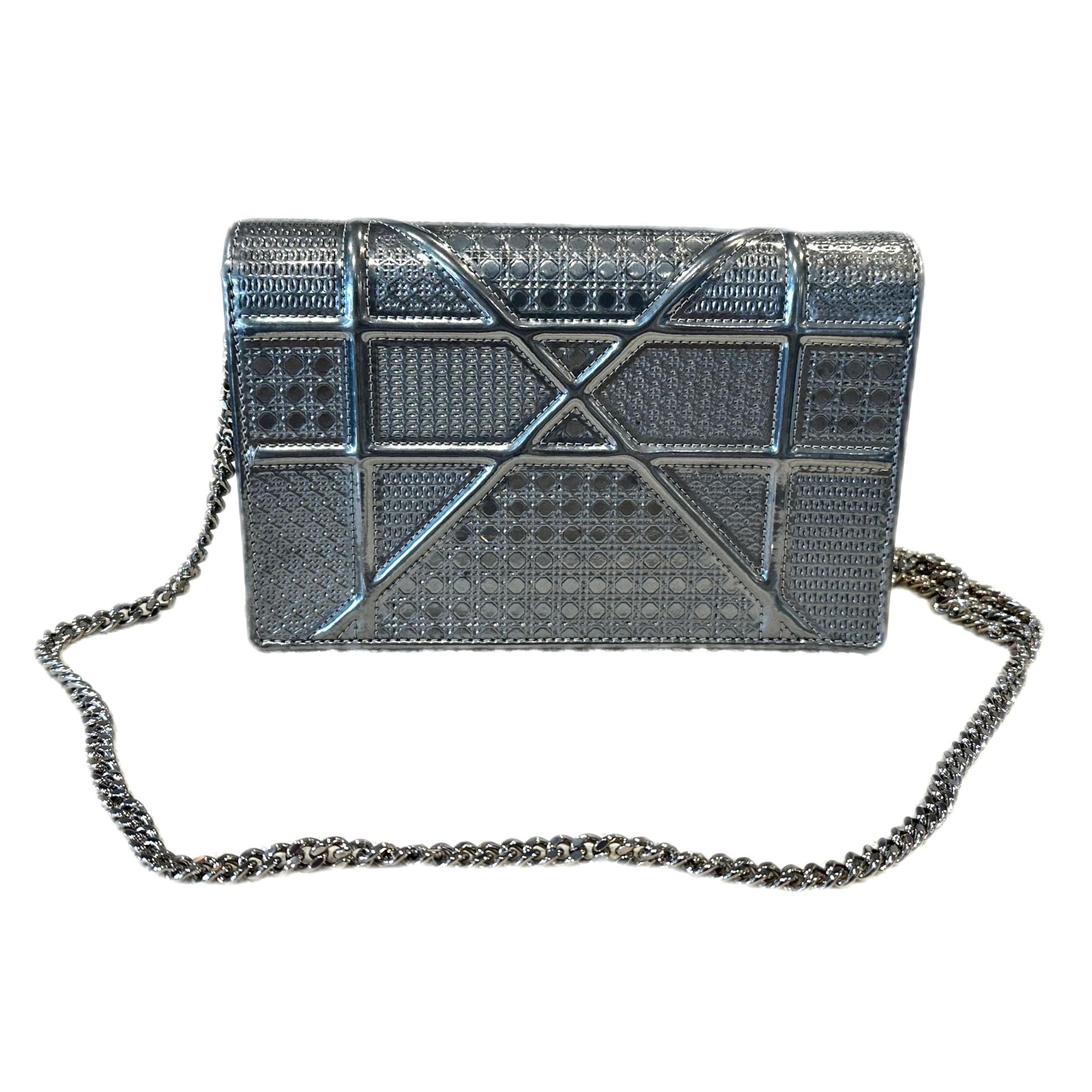 Christian Dior Metallic Patent Micro-Cannage Diorama Medium - Silver