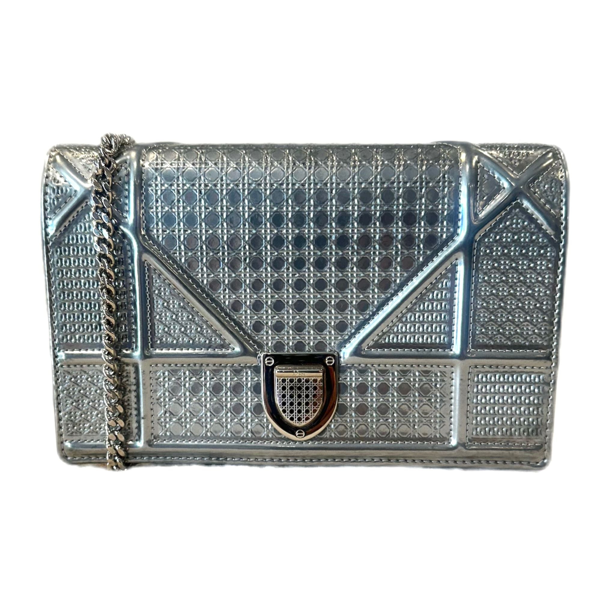 Christian Dior Metallic Patent Micro-Cannage Diorama Medium - Silver