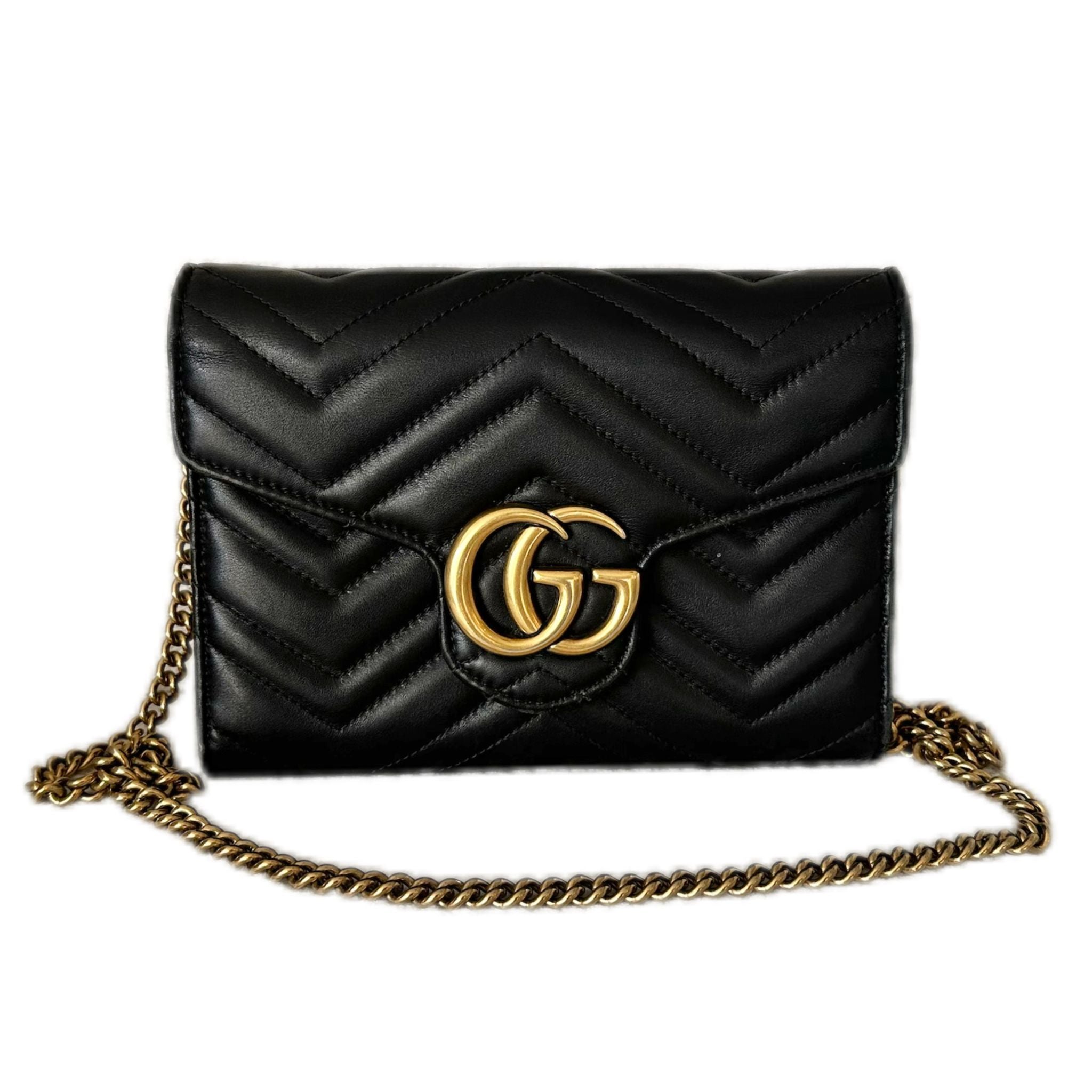 Gucci - Calfskin Matelasse GG Marmont Wallet on Chain - Black