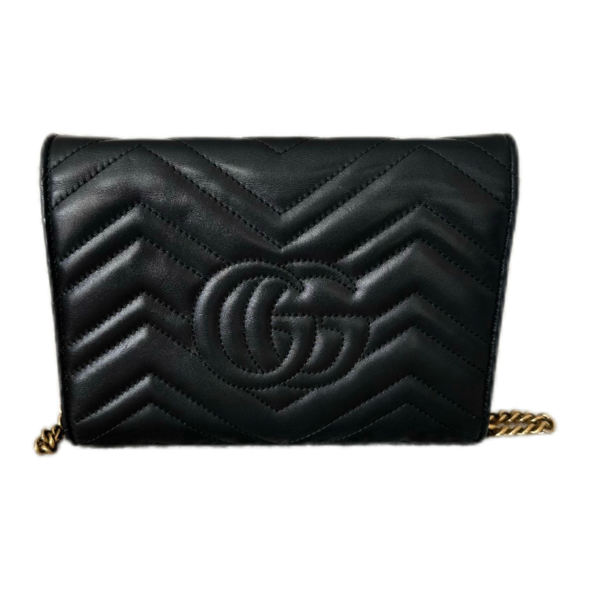 Gucci - Calfskin Matelasse GG Marmont Wallet on Chain - Black