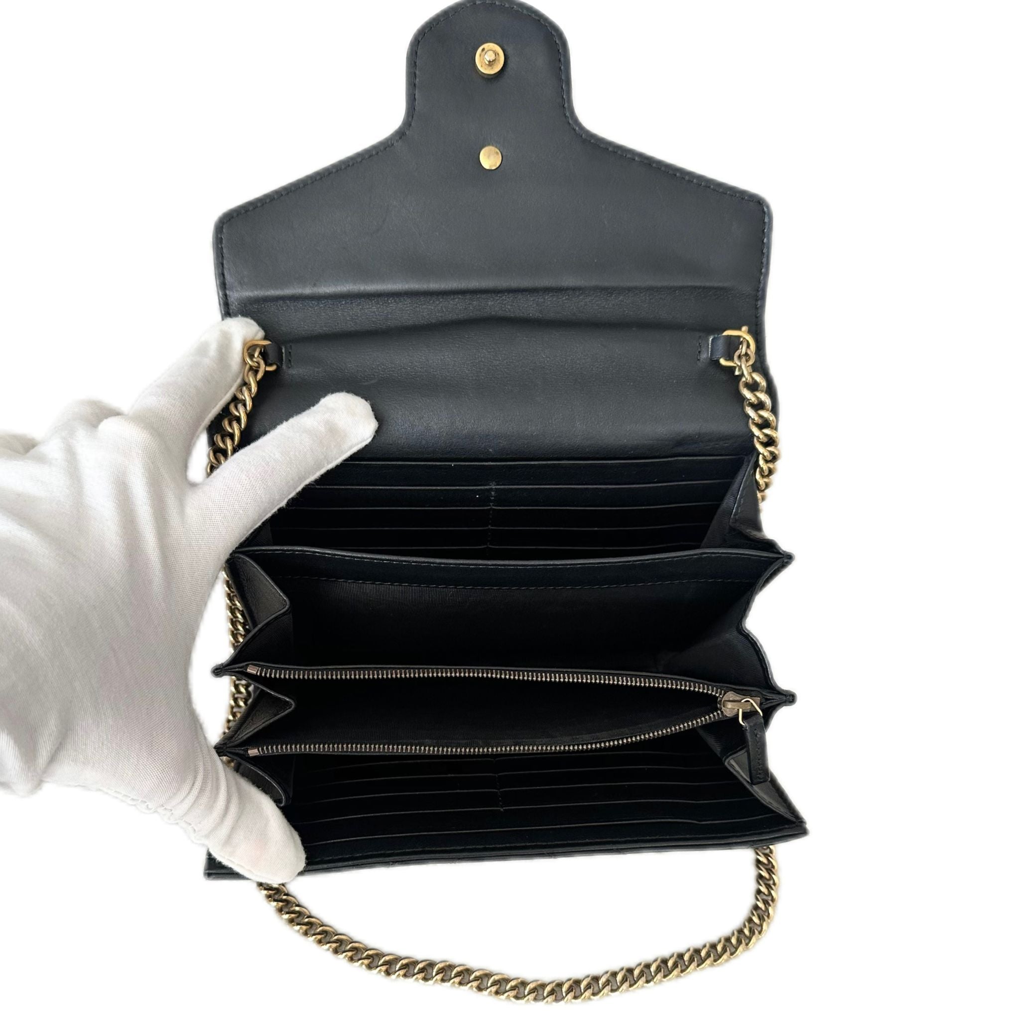 Gucci - Calfskin Matelasse GG Marmont Wallet on Chain - Black