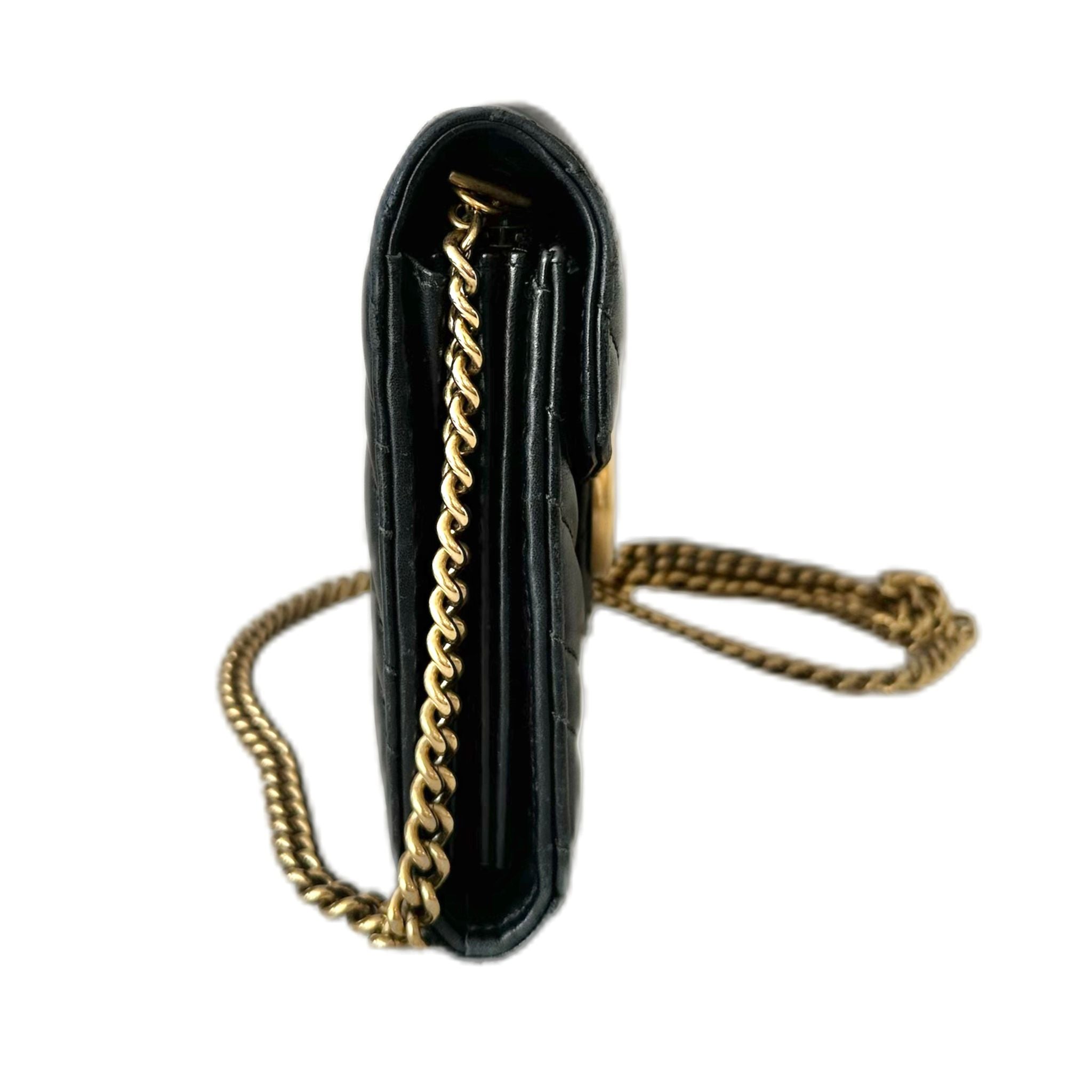 Gucci - Calfskin Matelasse GG Marmont Wallet on Chain - Black