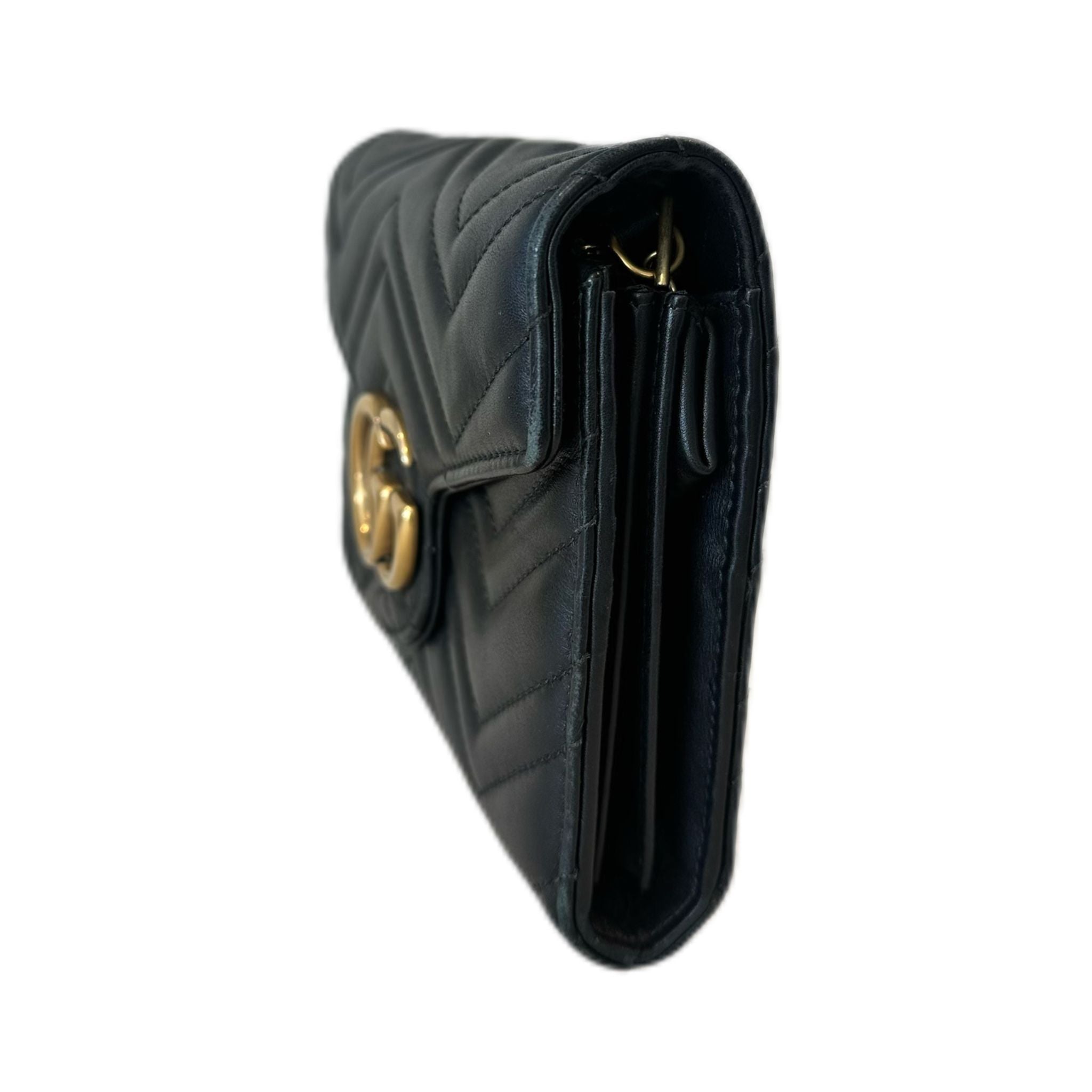 Gucci - Calfskin Matelasse GG Marmont Wallet on Chain - Black