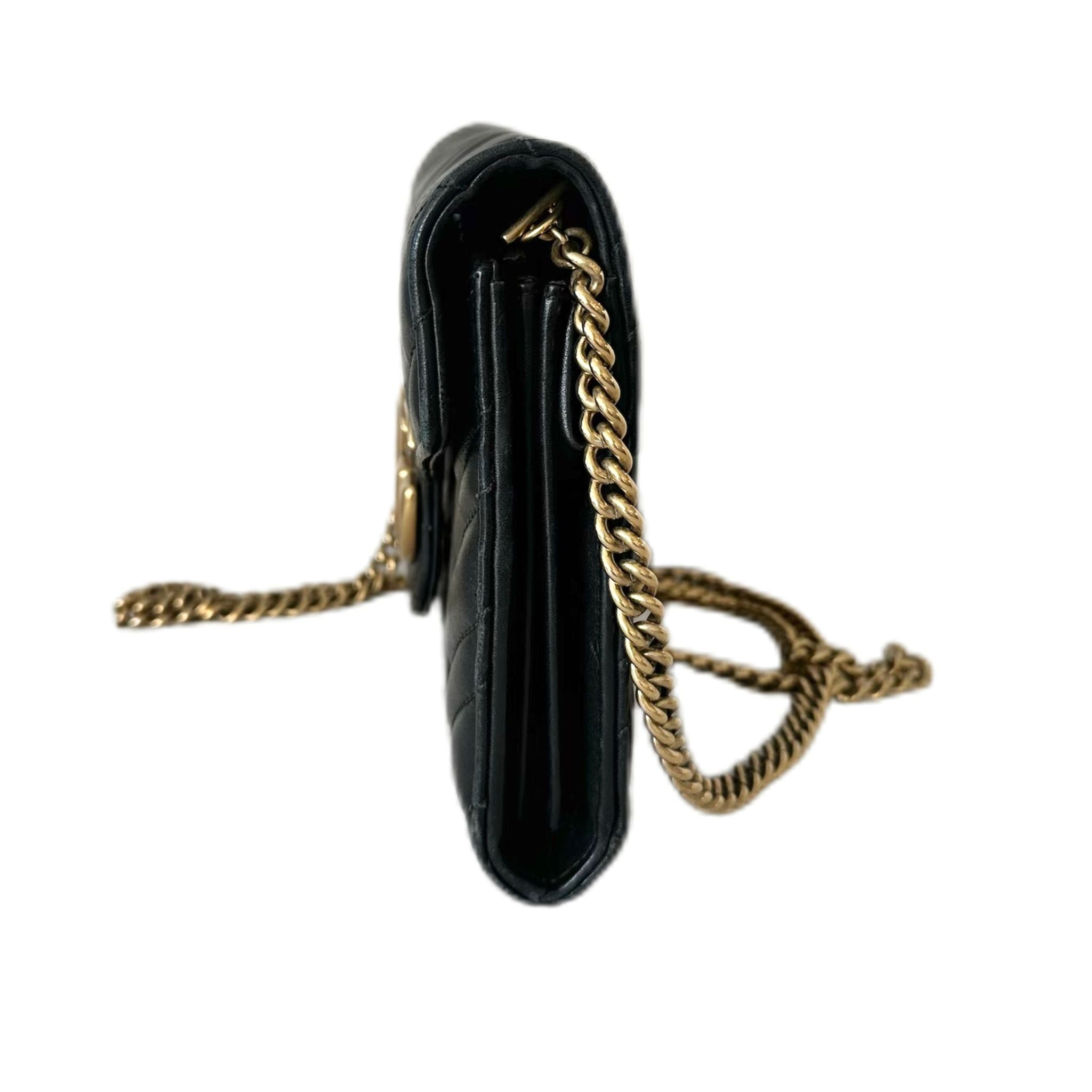 Gucci - Calfskin Matelasse GG Marmont Wallet on Chain - Black