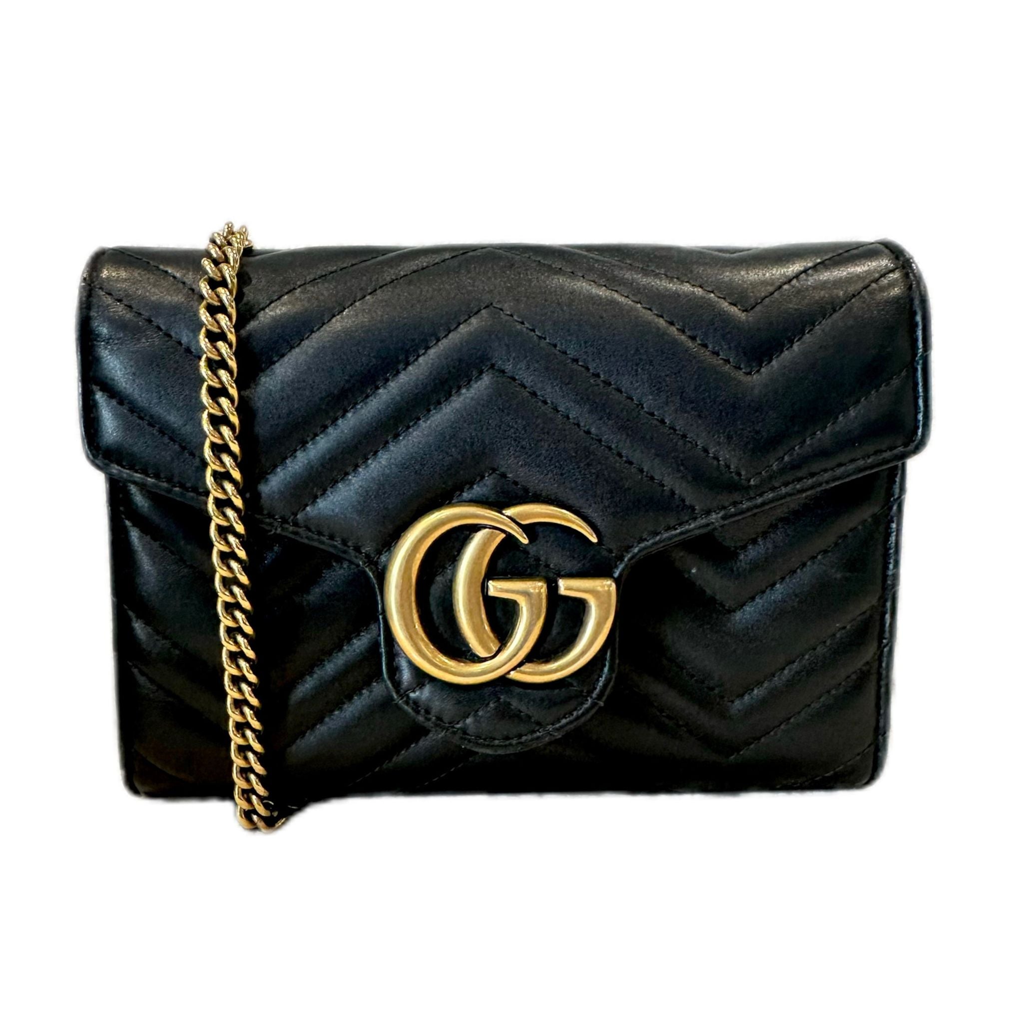 Gucci - Calfskin Matelasse GG Marmont Wallet on Chain - Black