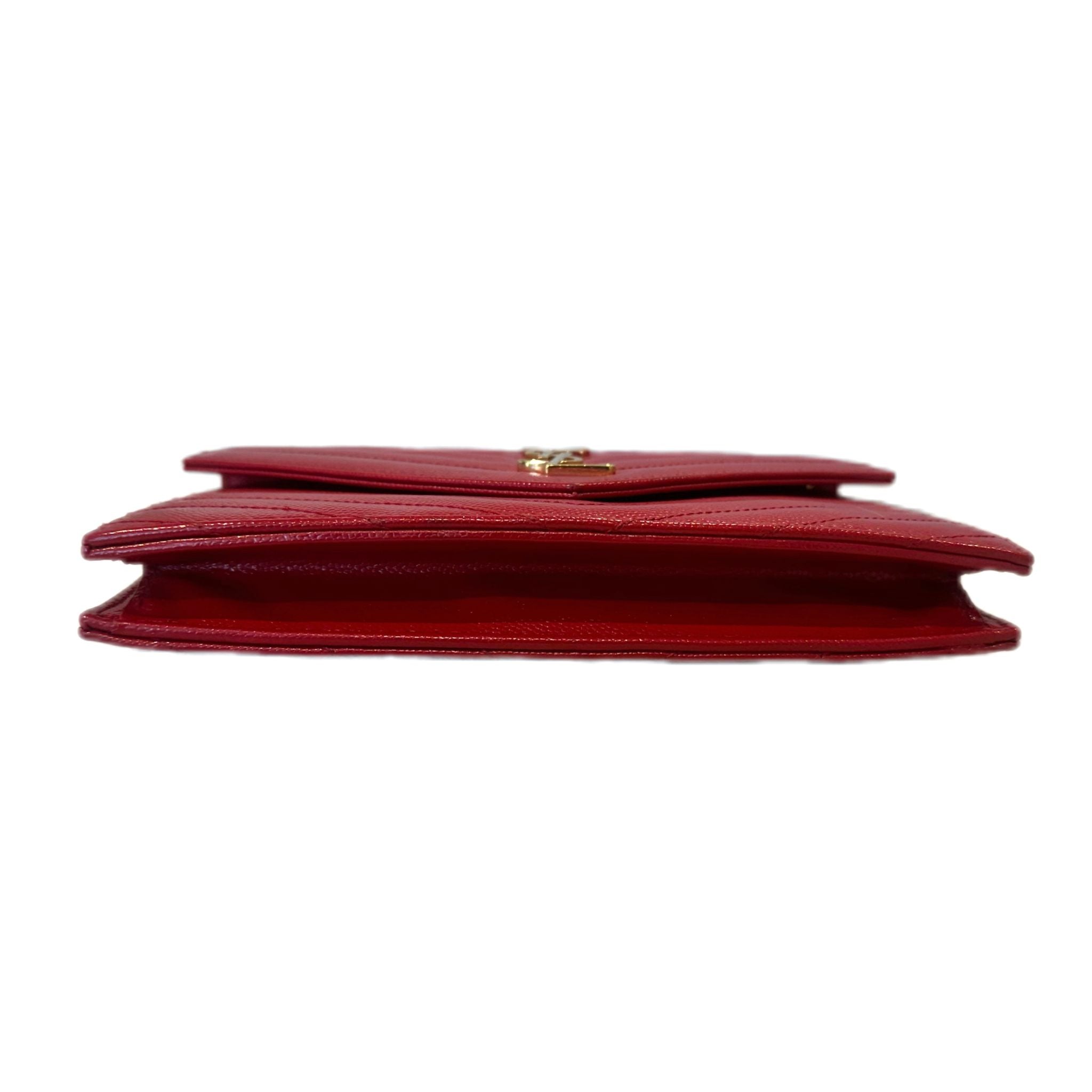 Saint Laurent Grain De Poudre Matelasse Chevron Monogram Chain Wallet - Red