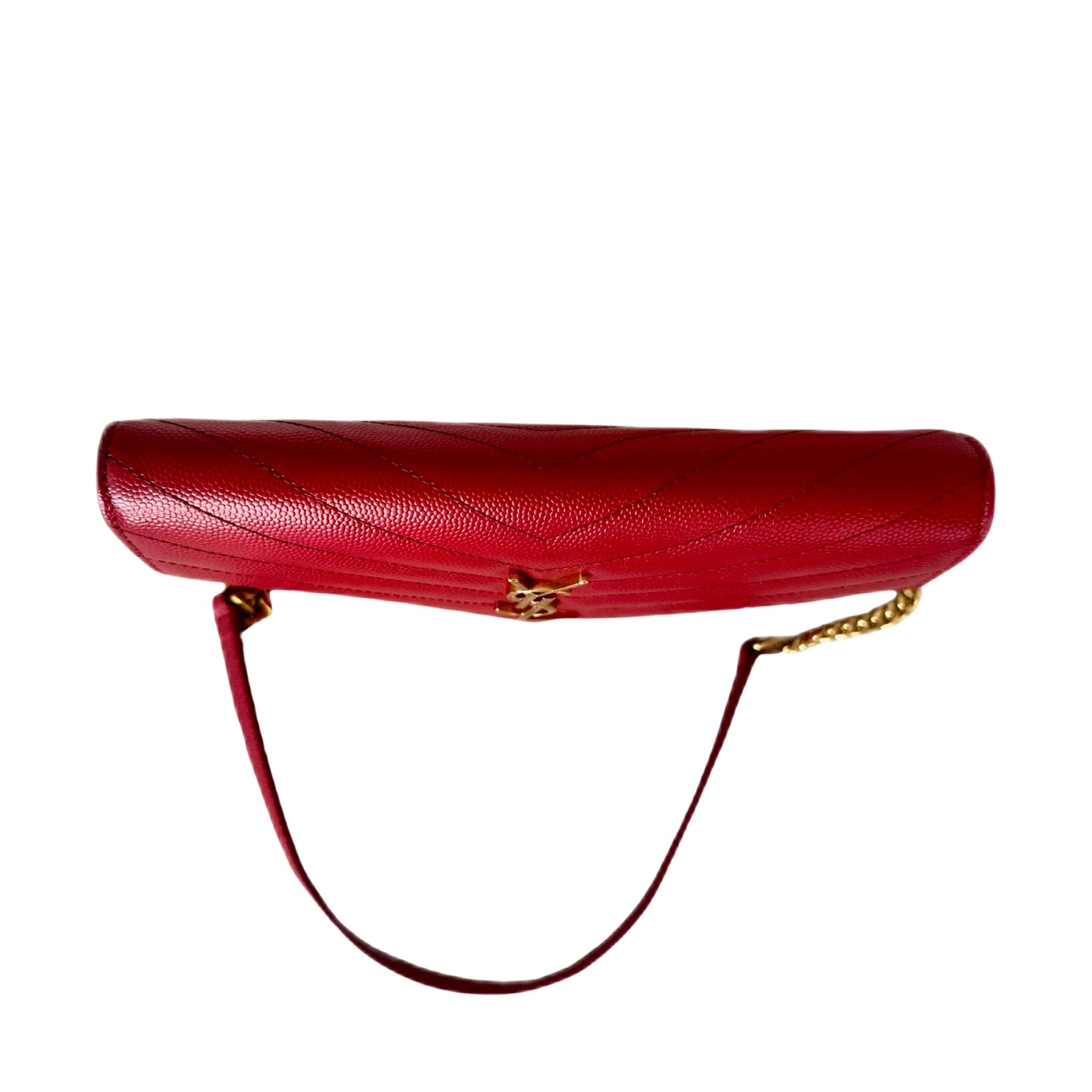 Saint Laurent Grain De Poudre Matelasse Chevron Monogram Chain Wallet - Red