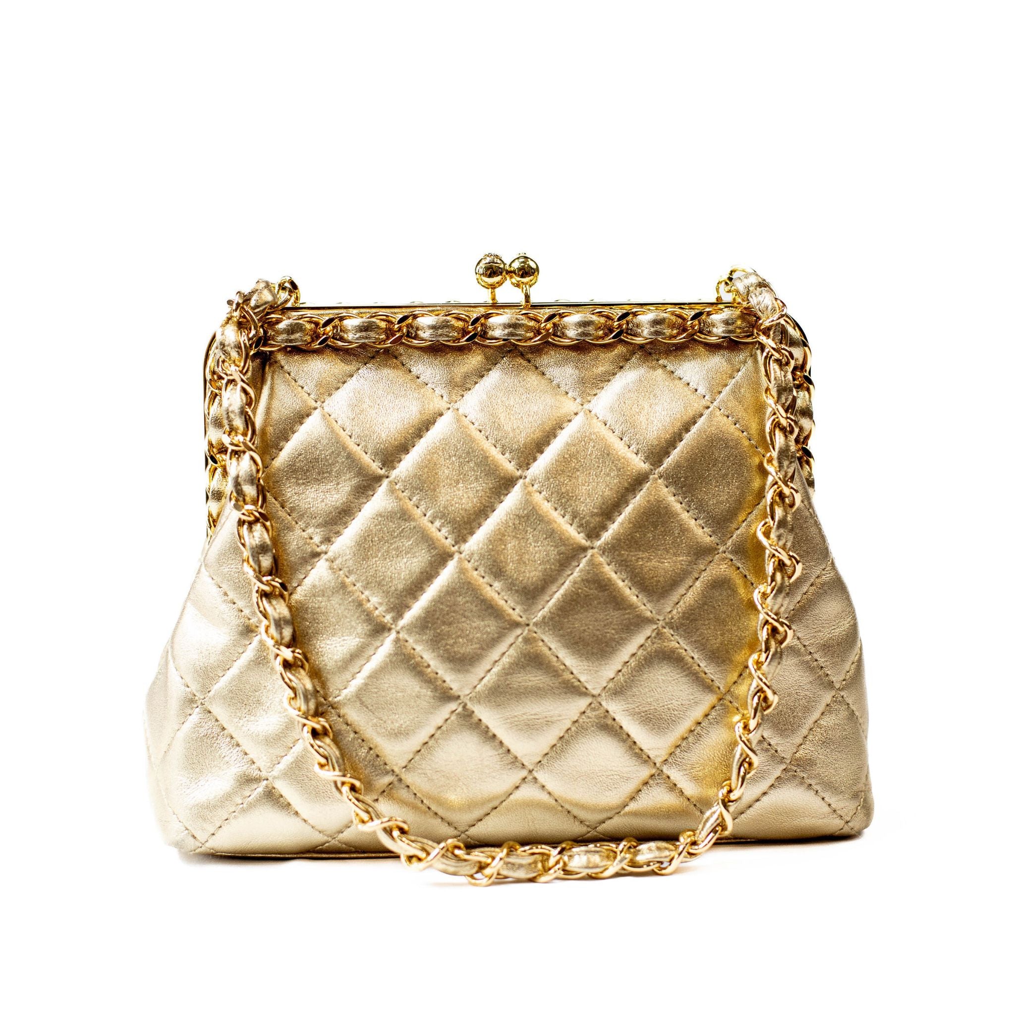 Chanel Gold Lambskin Kisslock Clutch 1994-1996