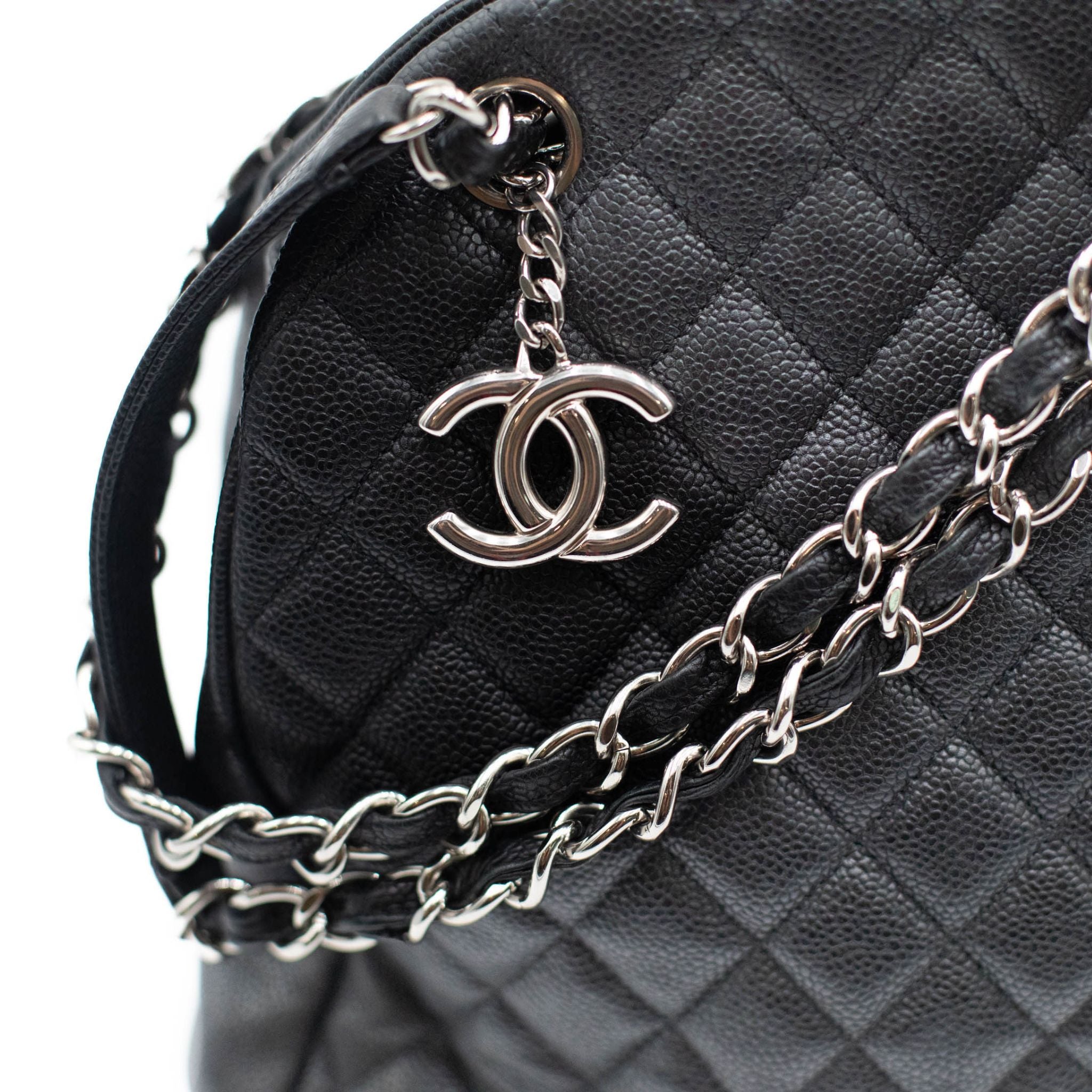 Chanel Just Mademoiselle Caviar Leather Bowler Bag - Black