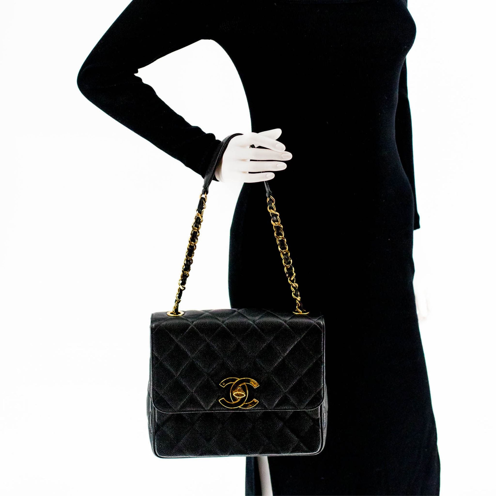 Chanel Square Quilted Caviar CC Flap Handbag