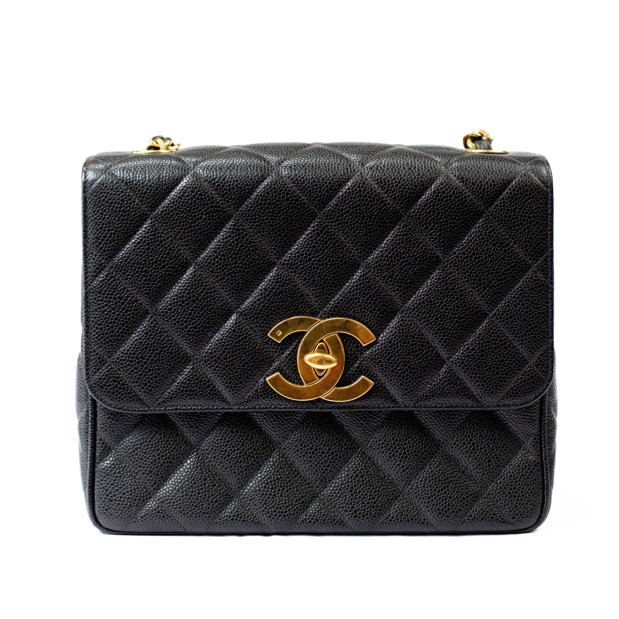 Chanel Square Quilted Caviar CC Flap Handbag