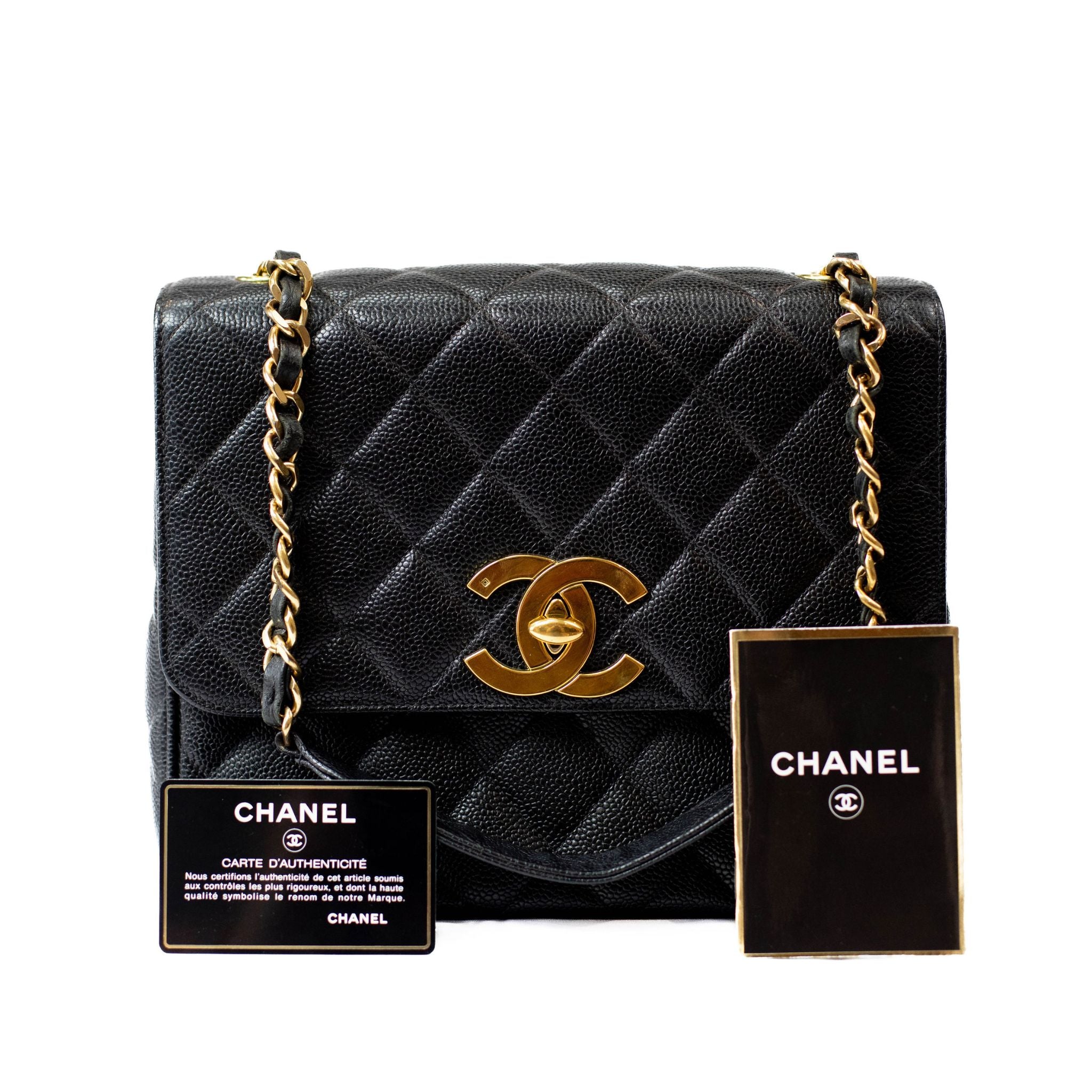 Chanel Square Quilted Caviar CC Flap Handbag