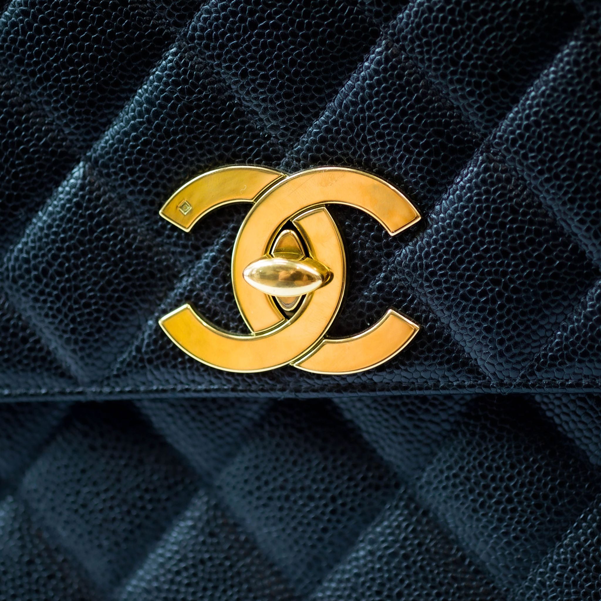 Chanel Square Quilted Caviar CC Flap Handbag