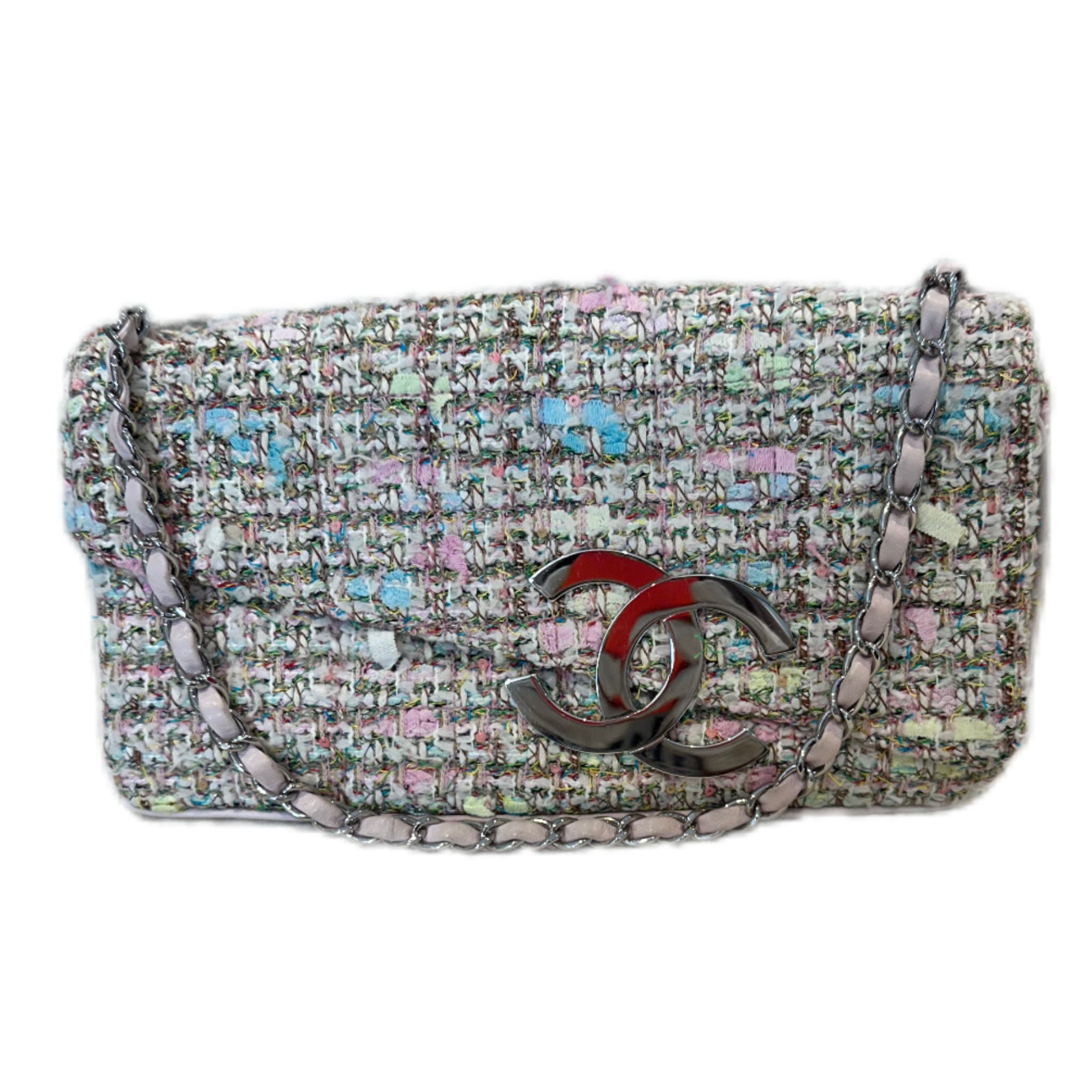 Chanel Tweed CC Diagonal Flap Multicolor Flap Bag - Vintage - SOLD