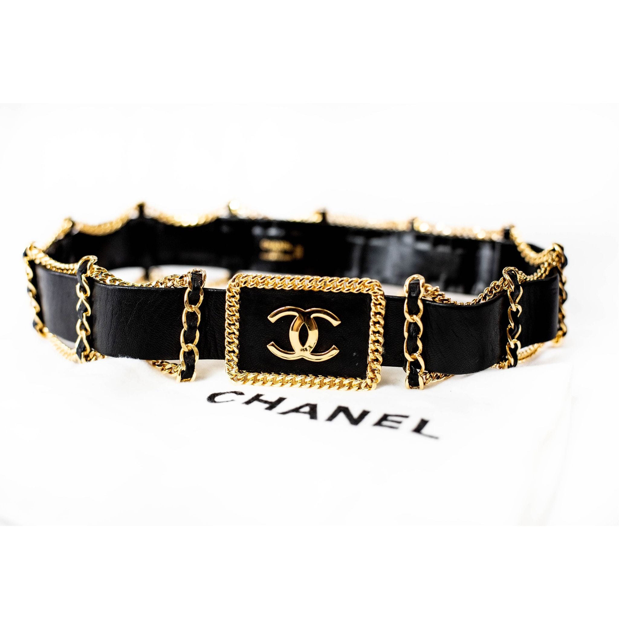 Chanel Vintage Logo Leather and Chain Belt - SOLD