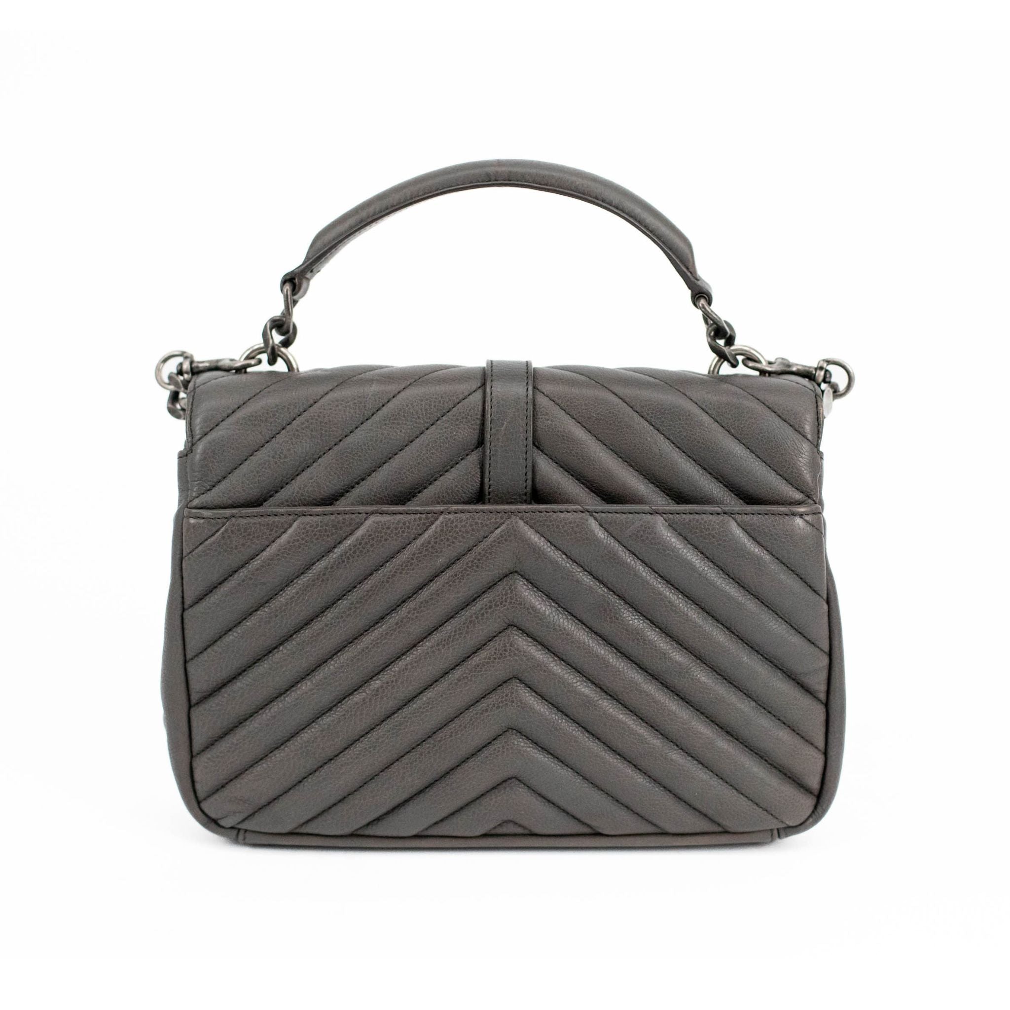 YSL Sheepskin Chevron Matelasse Monogram College Bag - Gray / Medium