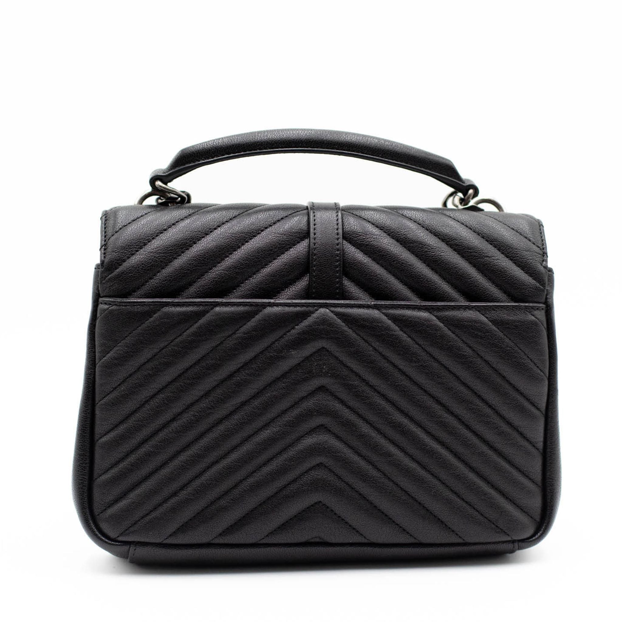 YSL Sheepskin Matelasse Chevron Monogram College Bag - Black - SOLD