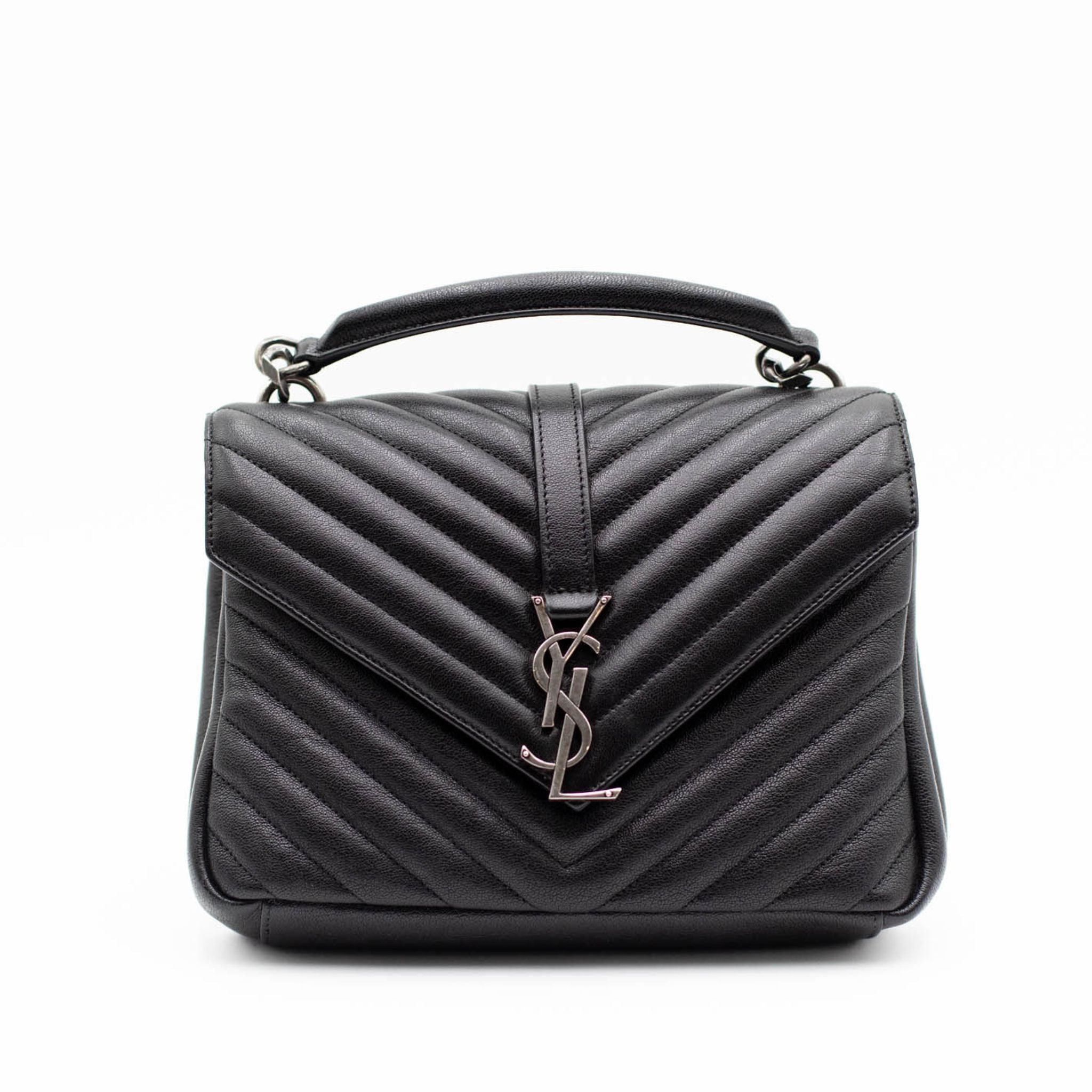 YSL Sheepskin Matelasse Chevron Monogram College Bag - Black - SOLD