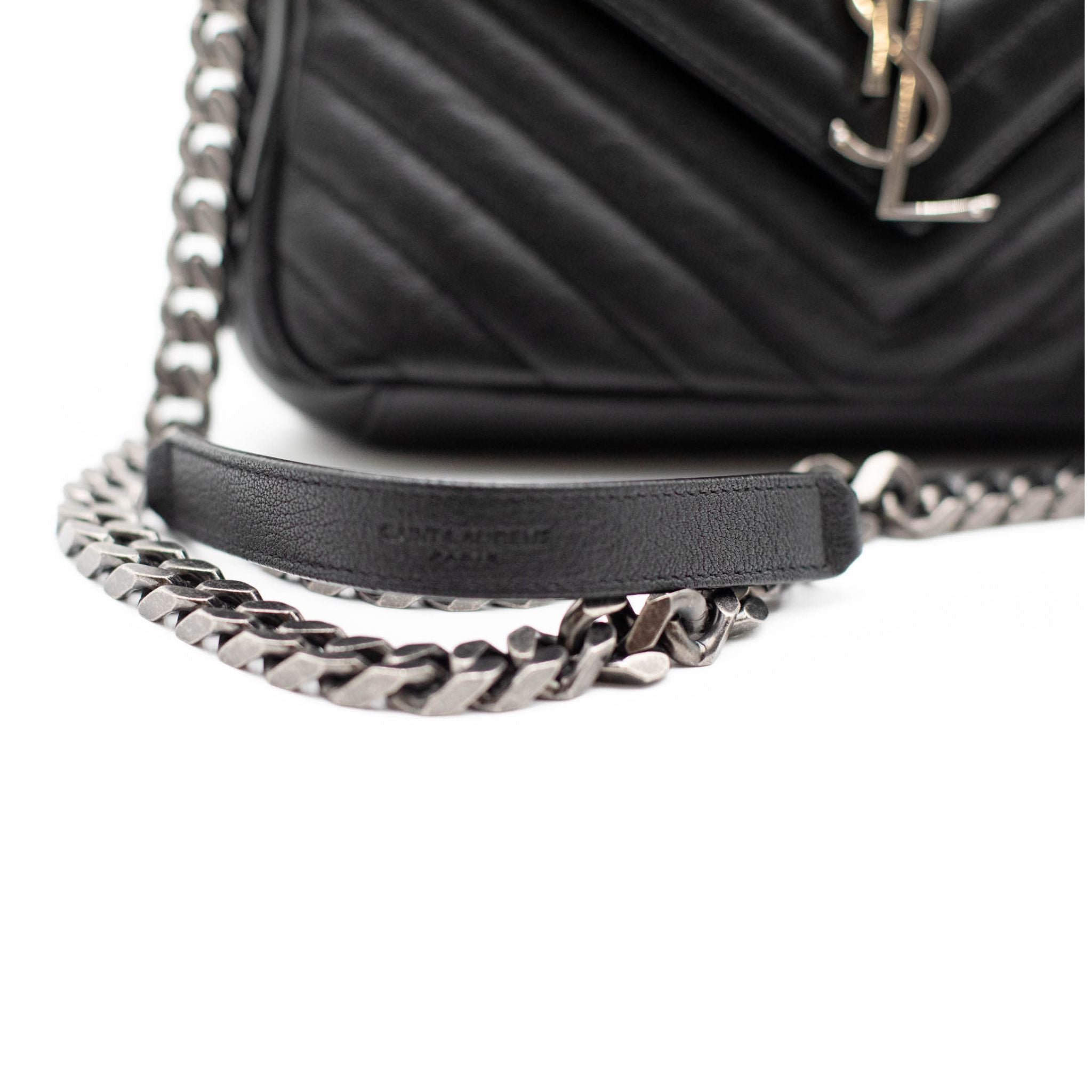 YSL Sheepskin Matelasse Chevron Monogram College Bag - Black - SOLD