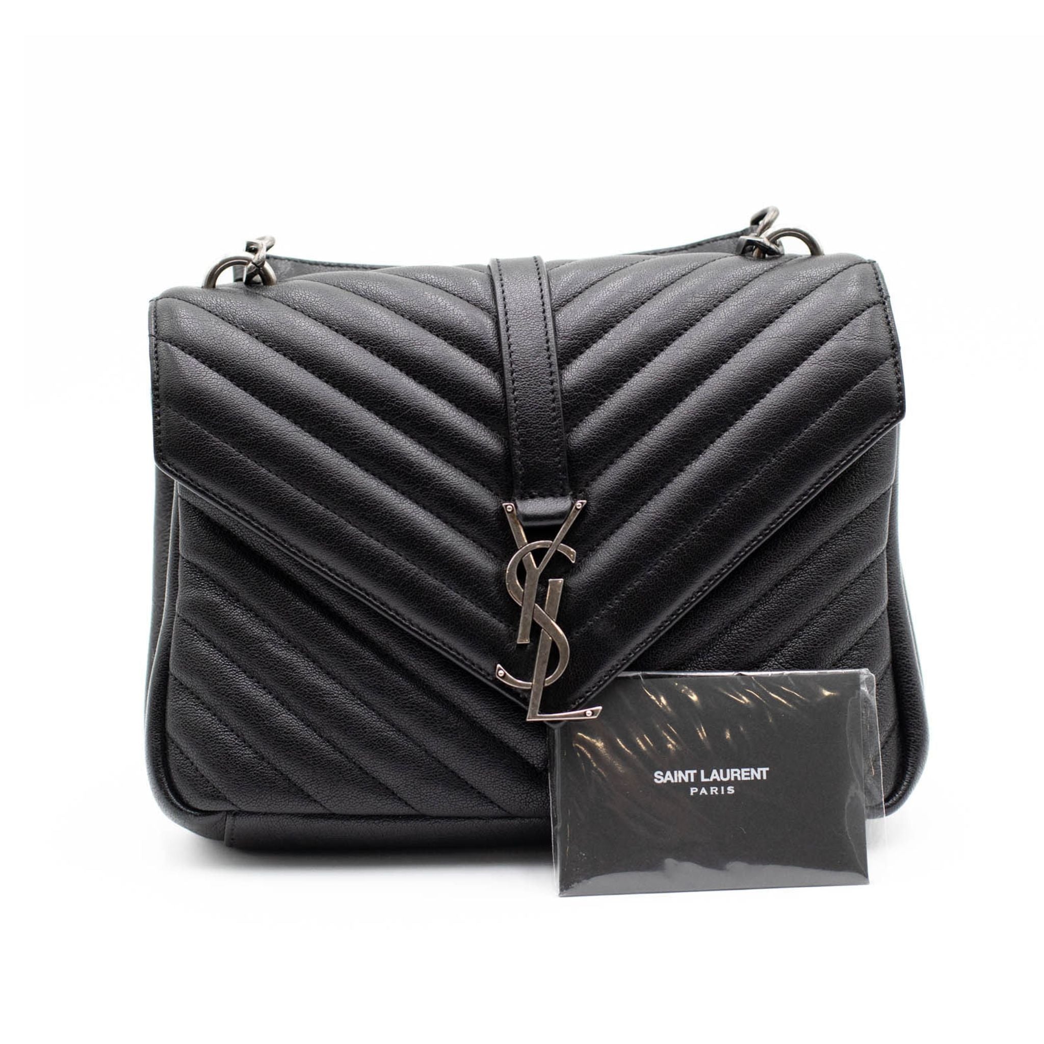 YSL Sheepskin Matelasse Chevron Monogram College Bag - Black - SOLD