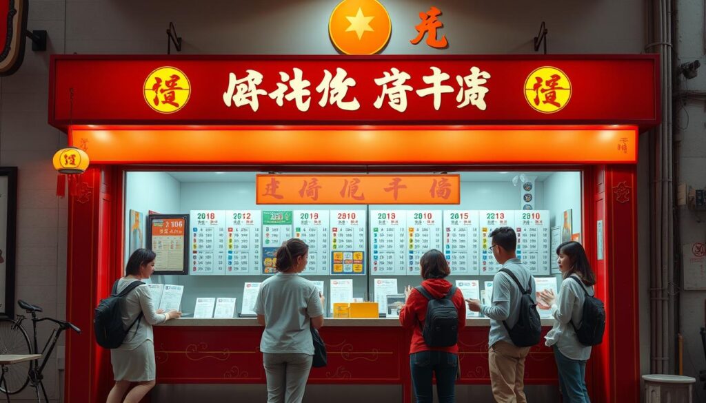 A serene and tranquil scene of a traditional Vietnamese lotto shop, with a cozy and inviting atmosphere. The storefront is adorned with vibrant red and gold hues, reflecting the rich cultural heritage. Inside, the countertop is neatly organized, displaying the various lotto tickets and drawing schedules. A group of customers, dressed in casual attire, are engaged in lively discussions, eagerly anticipating the upcoming lotto draw. The lighting is soft and warm, creating a sense of comfort and safety, perfectly capturing the essence of "cá cược an toàn lô đề online" within the context of the "Lợi ích khi chơi lô đề online" section.